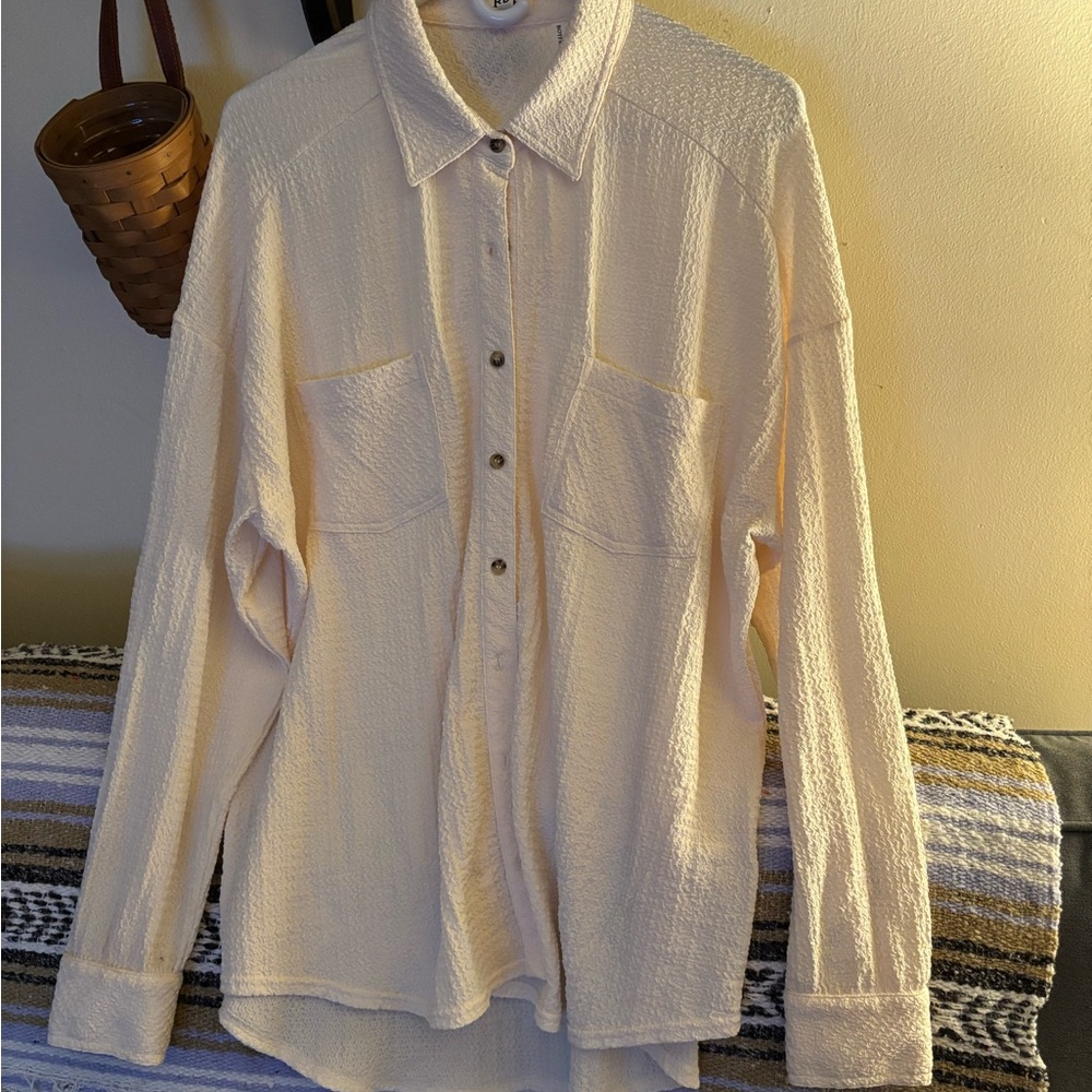 BKE Cream Textured Boyfriend Shirt